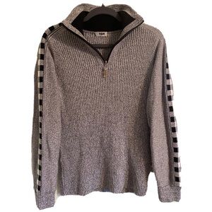 VTG Plaid Checkerboard Sleeve Quarter Zip Sweater